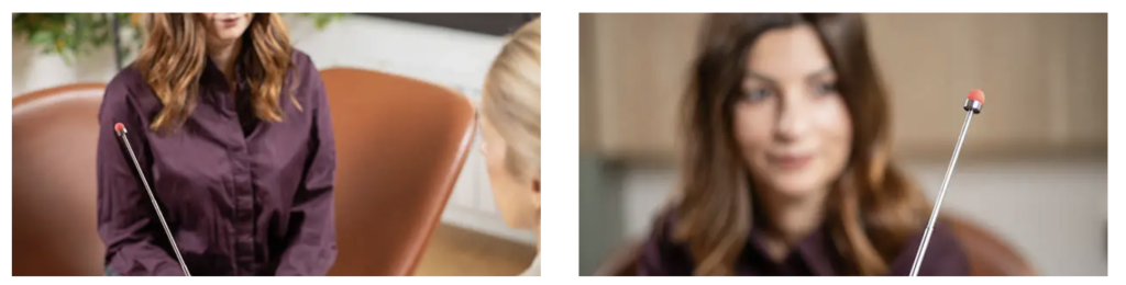 Diptych image of clients undergoing somatic healing remedies with the use of a brainspotting pointer