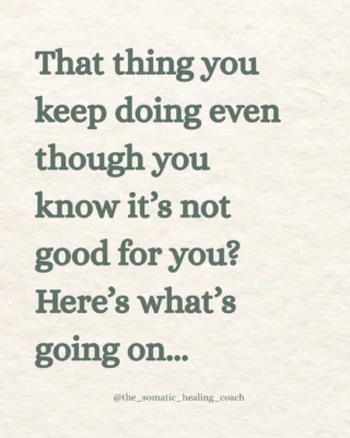 The behaviours we judge ourselves most harshly for often make more sense when we begin to understand what’s underneath them.

Curiosity and compassion can take us much further than shame ever will. The deeper work is understanding what’s driving these patterns, so we can begin to change the ones that no longer serve us.

#traumainformed #somatichealing #copingmechanisms #selfcompassion #healingpatterns